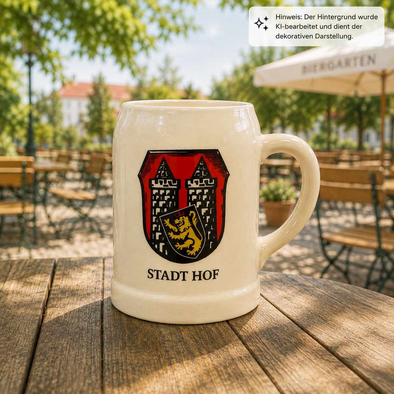 Bierkrug mit Hofer Stadtwappen